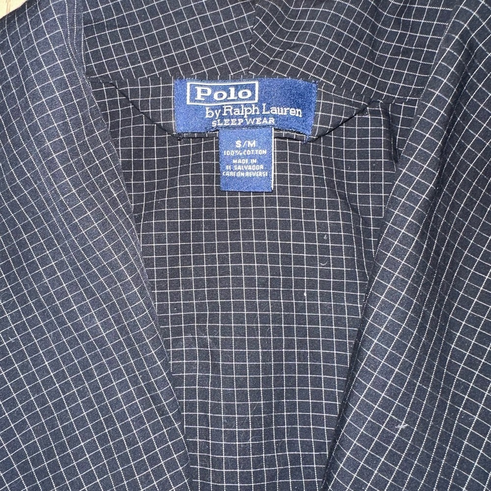 Polo Ralph Lauren Sleepwear Men SM Black Grid Windowpane Pajama Robe Top Cotton